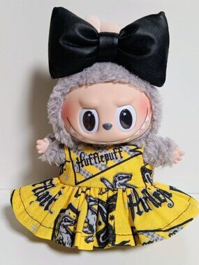 Labubu Harry Potter Hufflepuff Inspired Dress with Faux Leather Bow Outfit